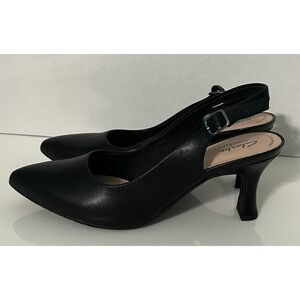 Clarks Kepley Lane Black Leather Slingback Pumps 2.75" Heel Womens Size 7.5